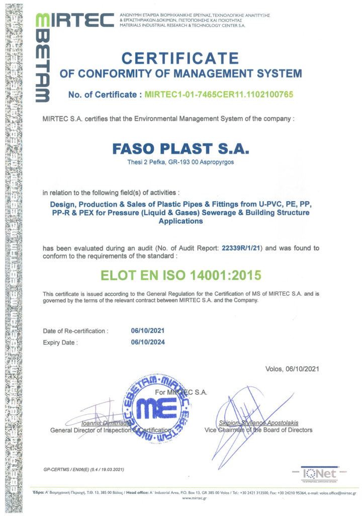 ISO 14001-2015 Certificate